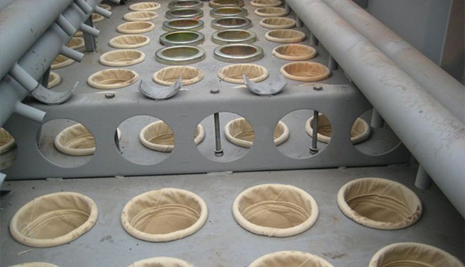 Dust filter bags inside a baghouse dust collector